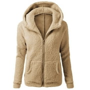 Womens Winter Zip Up Long Sleeve Hoodie Cardigans Fuzzy Fleece Open Front Zipper Hooded Jacket Coats Oversized Warm Solid Color Outwear